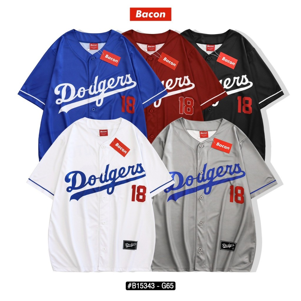 เสื้อแฟชั่น เสื้อกีฬาเบสบอล หมายเลข18 โอเวอร์ไซส์ มีกระดุมจริง
