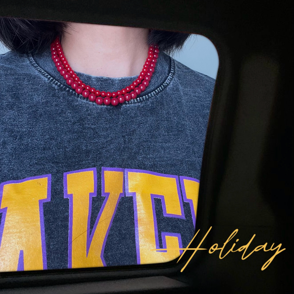 สร้อยคอลูกปัดสีแดง เบอร์กันดี  Red Burgundy สร้อยแฟชั่น Beaded Necklace Tinypearlxoxo N1453