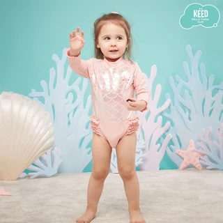 ✨NEW✨ KEED : MERMAID ชุดว่ายน้ำสีชมพูนู๊ด พิมพ์ลายเมลเมด กัน UV50+