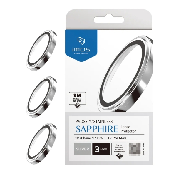 iMos ฟิล์มกระจกเลนส์กล้อง Sapphire PVDSS Stainless กันรอย สำหรับ iPhone 17 / Air / Pro / Pro Max