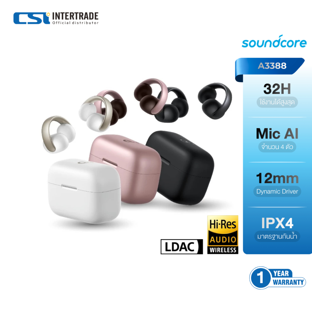 Soundcore หูฟังแบบหนีบเปิดหู AeroClip Open-ear ติดแน่น ไม่หลุดง่าย รุ่น A3388