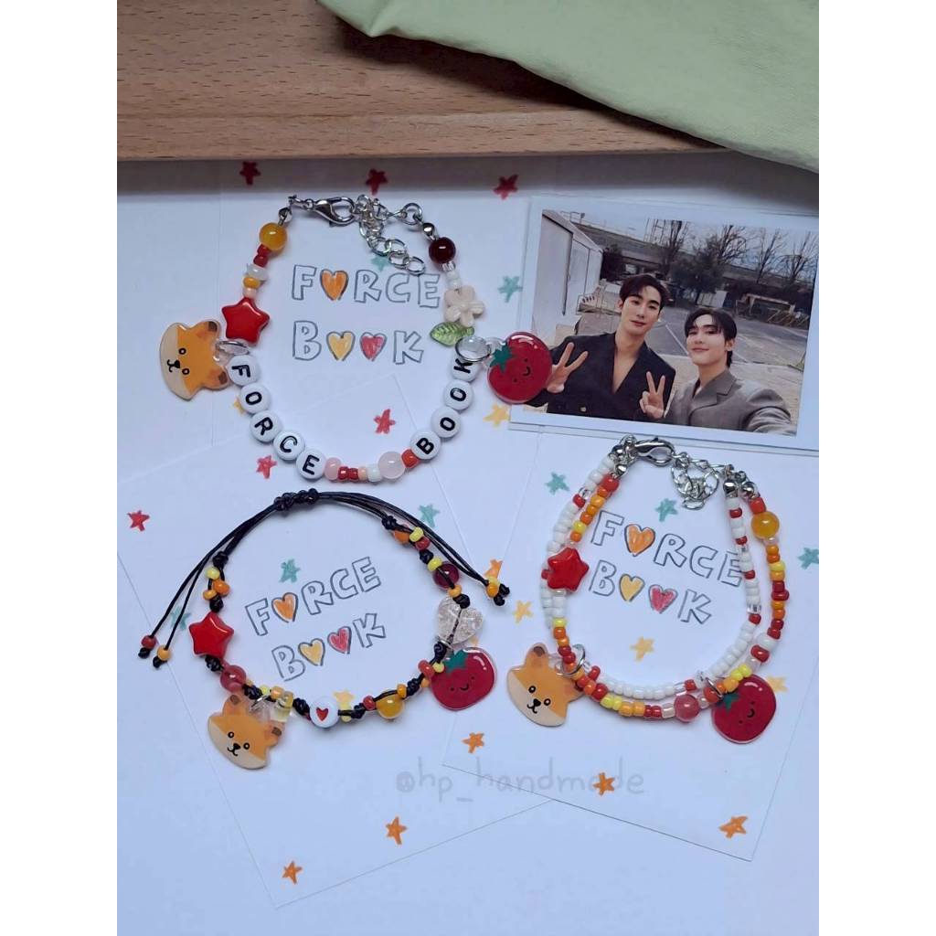 FORCEBOOK กำไลข้อมือลูกปัด กำไลเชือก สร้อยข้อมือ จี้วาดมือ แบบตะขอเพิ่มโซ่ปรับขนาด
