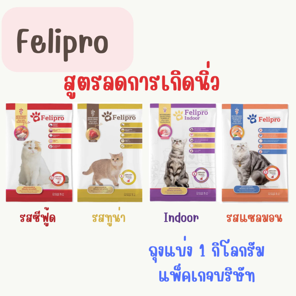 (ถุงแบ่ง) Felipro อาหารแมว เฟลิโปร ลดการเกิดนิ่ว ตัวนุ่ม ขนสวย ถุงแบ่งจากบริษัท ขนาด 1 กิโลกรัม