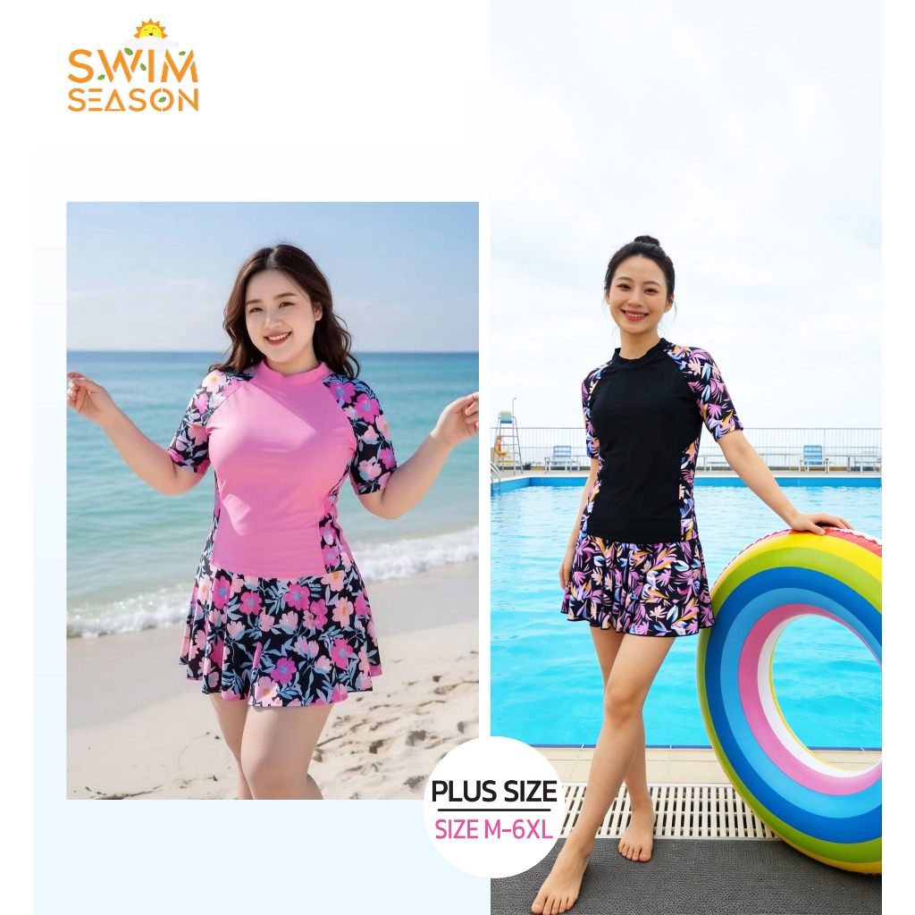 swimseason ชุดว่ายน้ำผู้หญิง ชุดว่ายน้ำ+หมวก+แว่น ป้องกันUVป้องกันแดด รุ่น31017 พร้อมส่งในไทย
