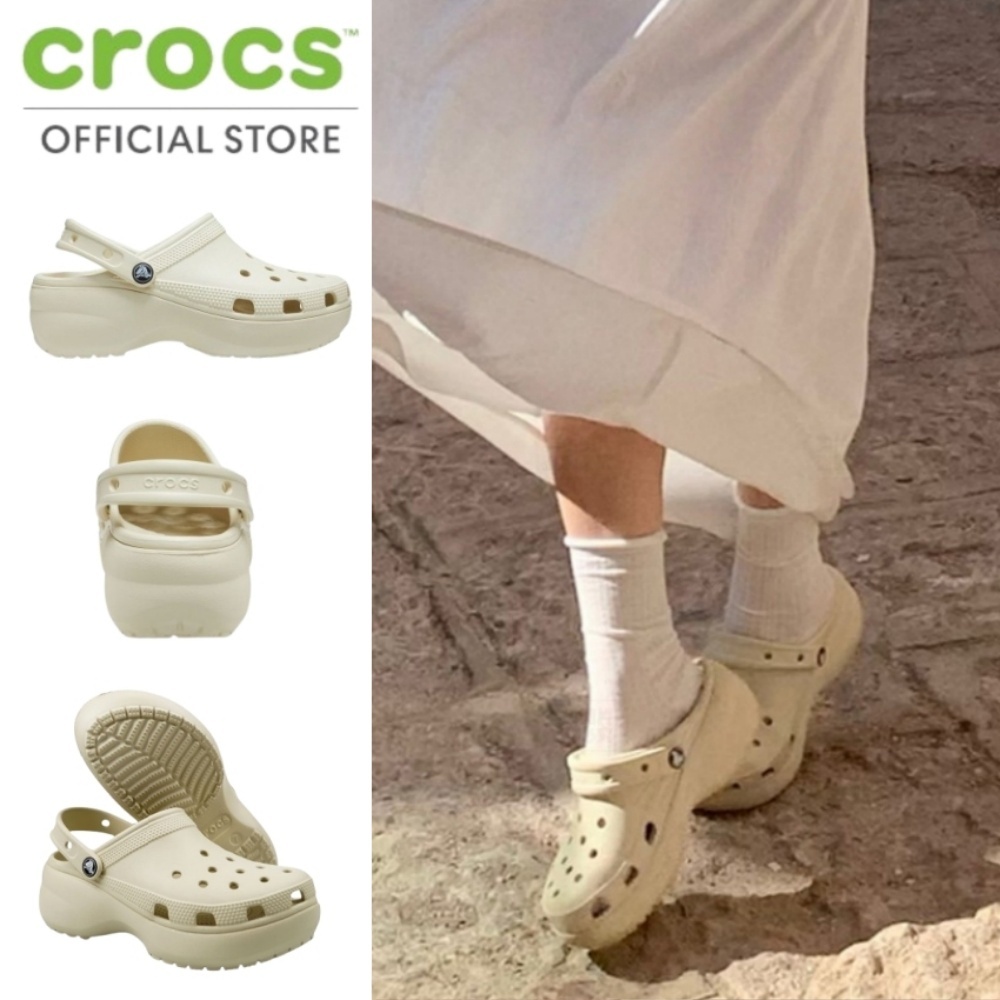 CROCS fashion รองเท้าลำลองผู้หญิงรองเท้าส้นตึก CLASSIC PLATFORM CLOG รุ่น 2067502Y2 - BONE