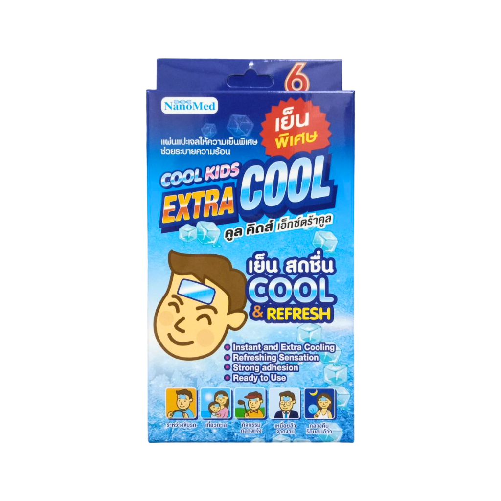 COOL KIDS EXTRA COOL แผ่นแปะเจลช่วยคลายร้อน เย็นพิเศษ NANOMED **ยกกล่อง