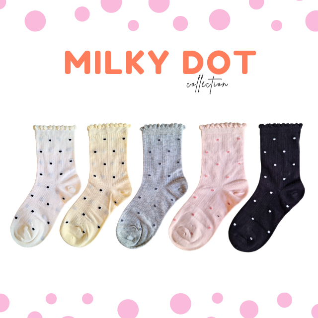 🩷⚪ ถุงเท้าข้อกลางลายจุดสีพาสเทล คอลเลคชั่น "Milky Dot"2 ⚪🩷
