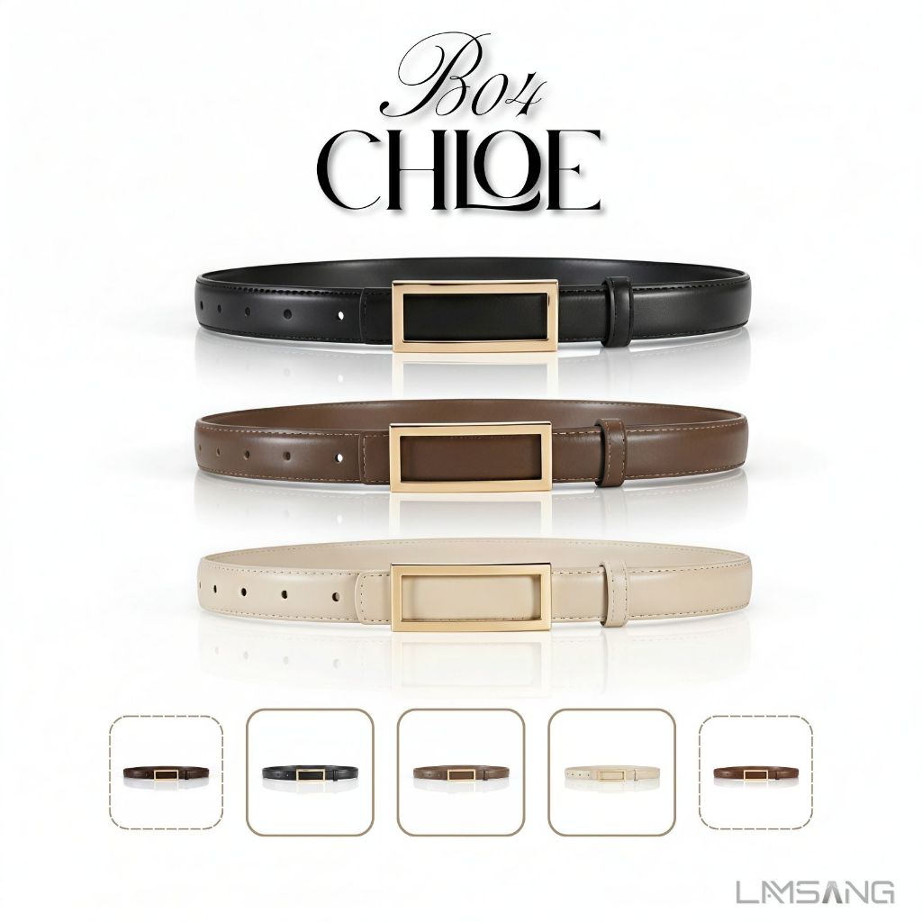(🇹🇭 พร้อมส่ง) LAMSANG B04 Chloe Belt สายหนัง PU คุณภาพสูง หัวเข็มขัดโลหะอัลลอยด์ 2.3 x 100 cm