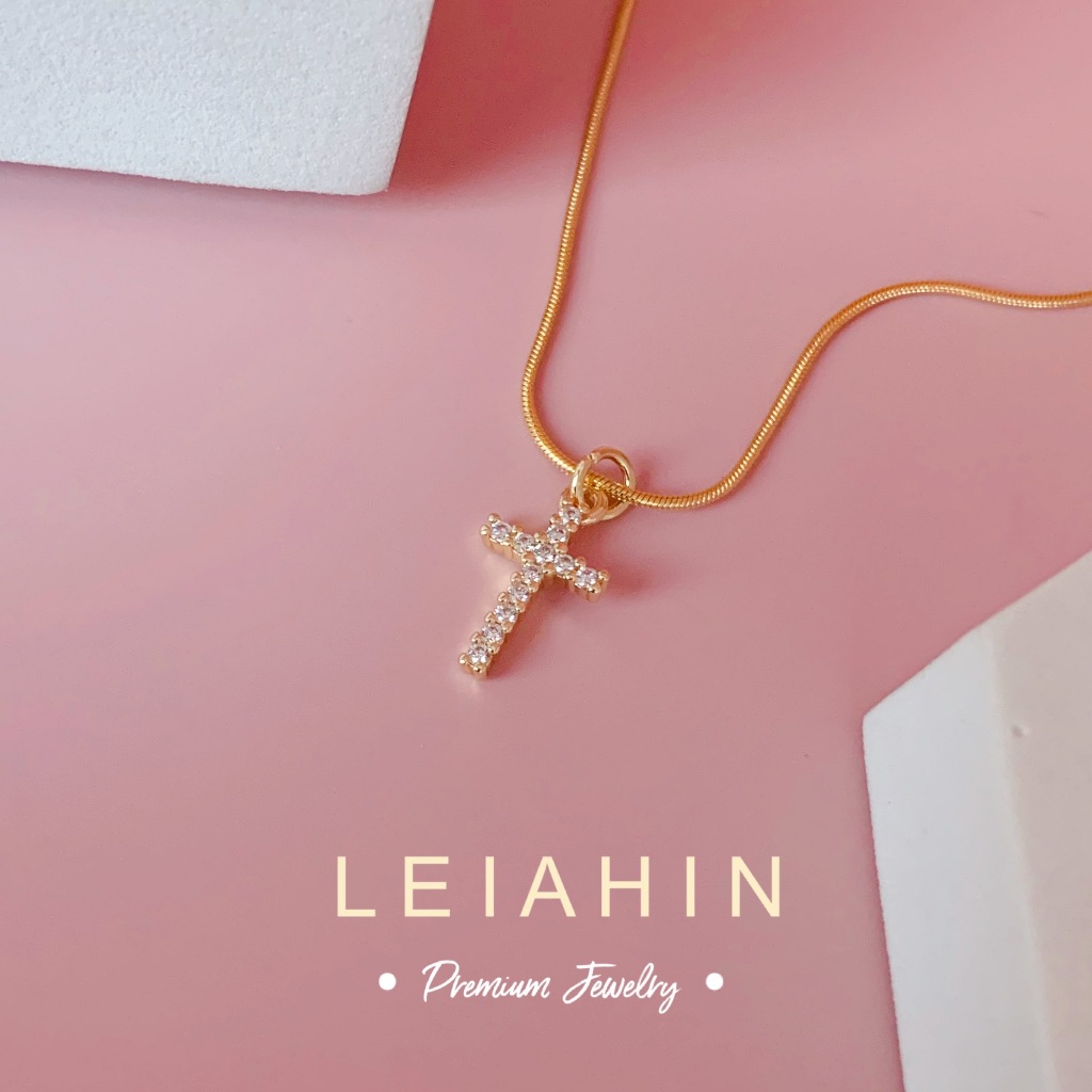 LEIAHIN แฟชั่นครอสจี้สร้อยคอผู้หญิงปรับความยาวได้ 45n
