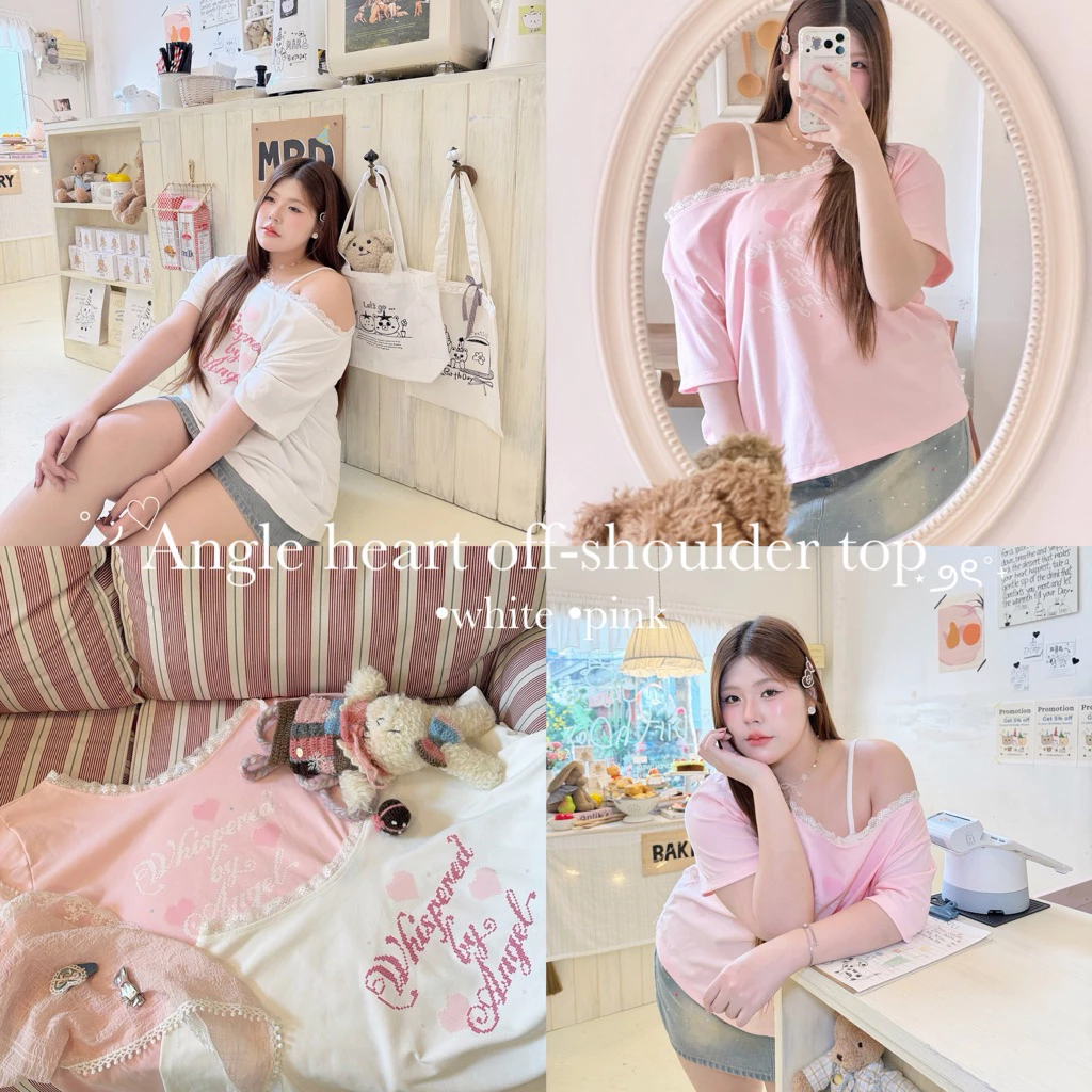 Angle heart off-shoulder top💒🎀🪽”เสื้อโอเวอร์ไซส์ปาดไหล่น้องสกรีนลายน่ารักมาก “