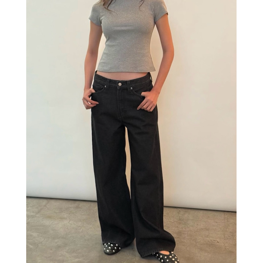 AIMER 90s Baggy Jeans กางเกงยีนส์ เอวต่ำ กระบอกใหญ่