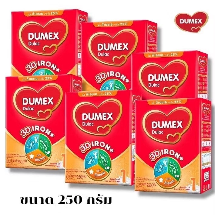 ( 6 กล่อง) Dumex Dulac ดูเมกซ์ ดูแลค สูตร 1 นมผงสำหรับเด็กแรกเกิด ช่วงวัยที่1 ขนาด 250กรัม  DM