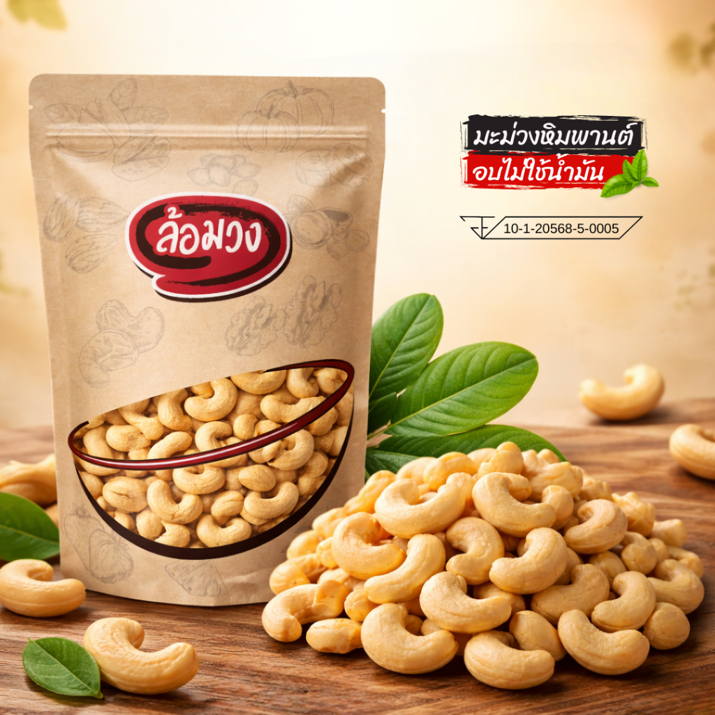 เม็ดมะม่วงหิมพานต์อบ ไม่ใช้น้ำมัน Jumbo/A by ล้อมวง ถั่ว เม็ดมะม่วงหิมพานต์ มะม่วงหิมพานต์อบ