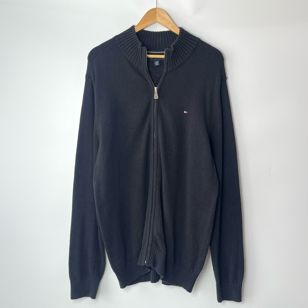 สเวตเตอร์ผู้ชาย สีดำ Full Zip Sweater