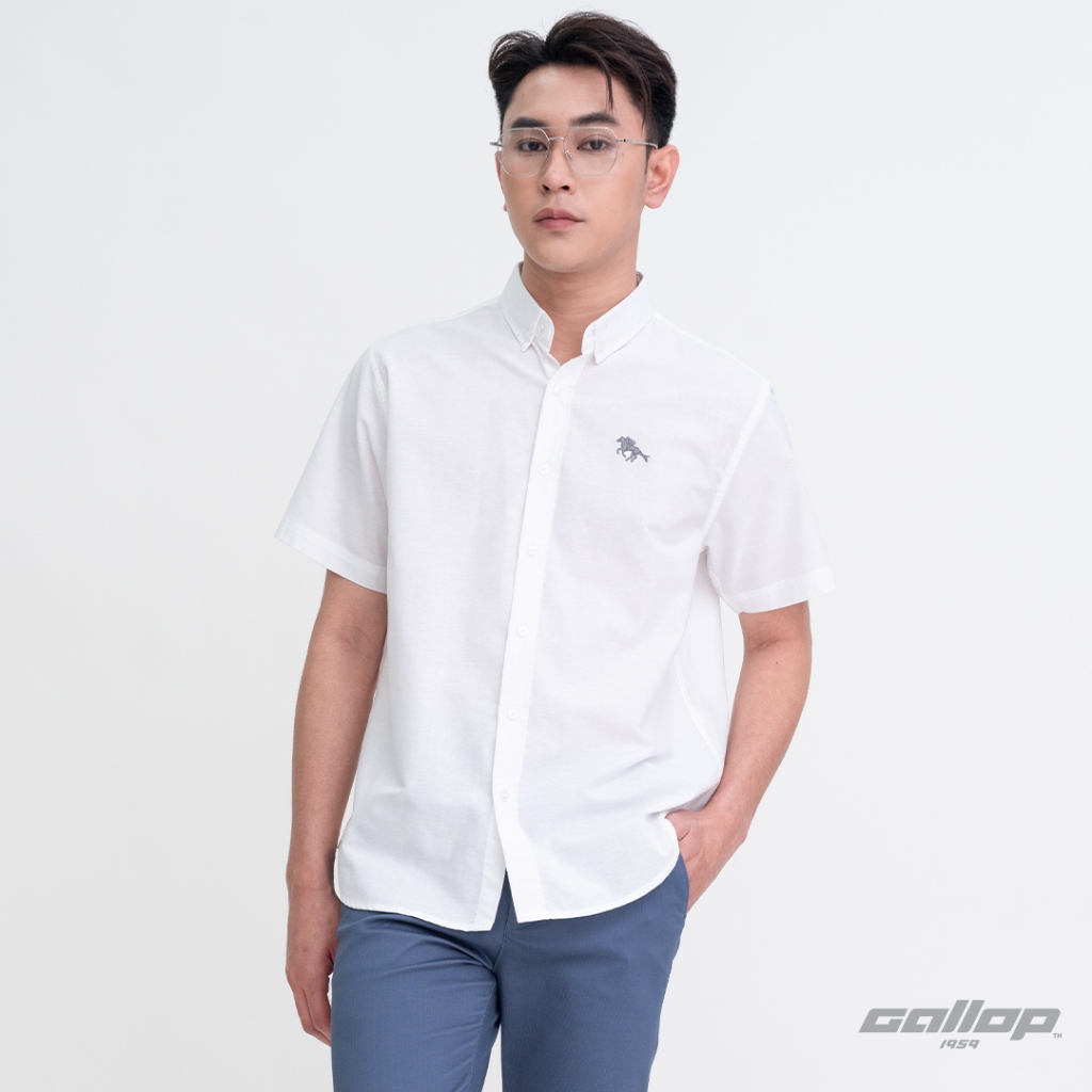 GALLOP : OXFORD CASUAL SHIRT เสื้อเชิ๊ตผู้ชายแขนสั้น สี White - ไวท์ (GAS26SSX2003)