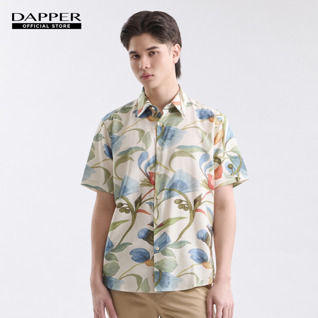 DAPPER เสื้อเชิ้ตแขนสั้น Sunlit Floral Print Shirt สีครีม (BCS/CR/587TP)