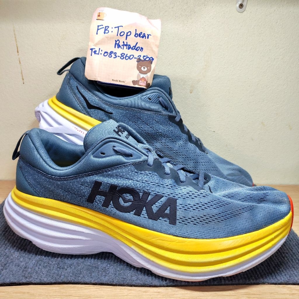 Hoka Bondi 8 💙💛🤍มือสองของแท้💯ไซส์ Us13 Eu48 31cm รองเท้ามือสองของแท้