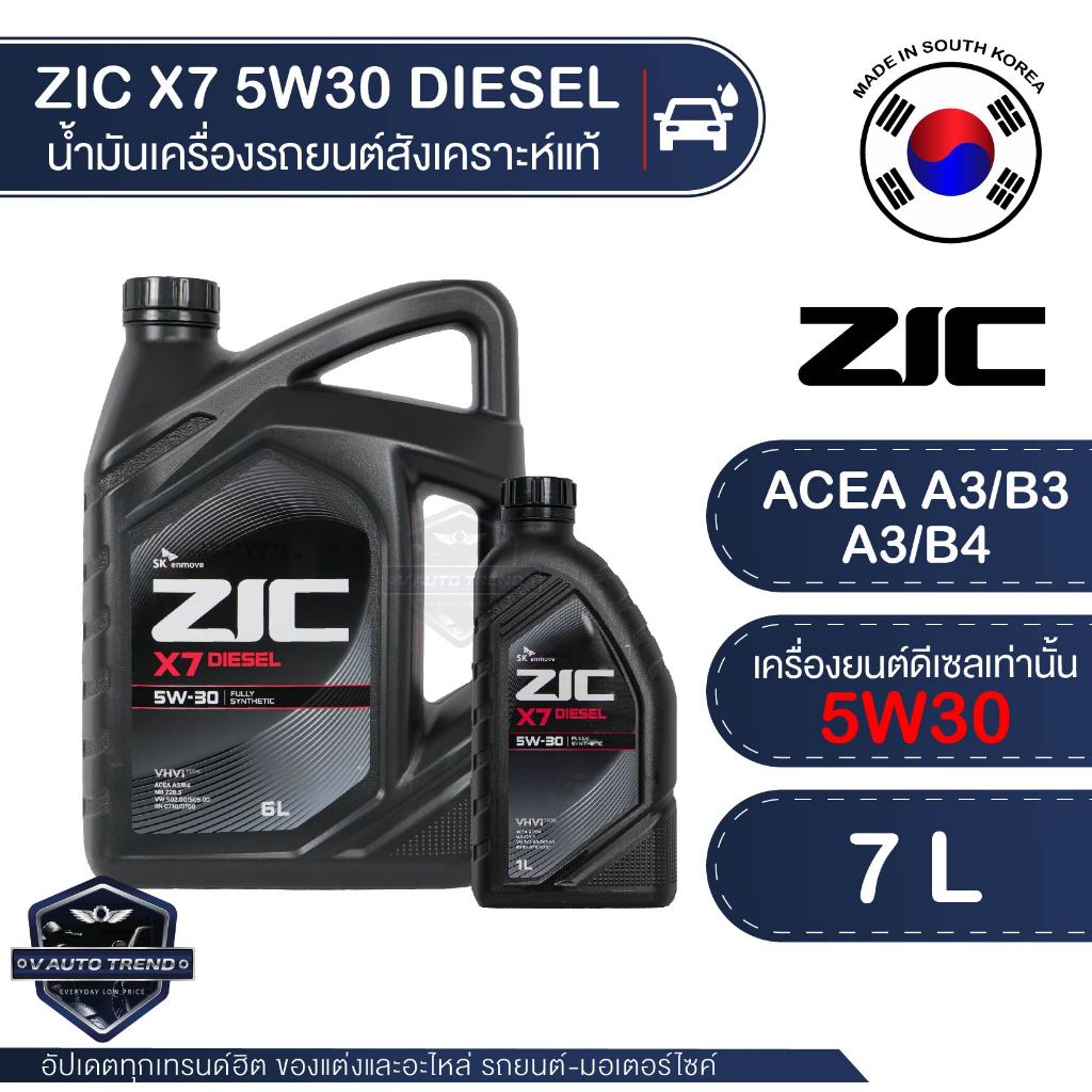 ZIC X7 DIESEL 5W30 ขนาด 7 ลิตร น้ำมันเครื่องรถยนต์ ดีเซล API CI-4  สังเคราะห์แท้ 100%