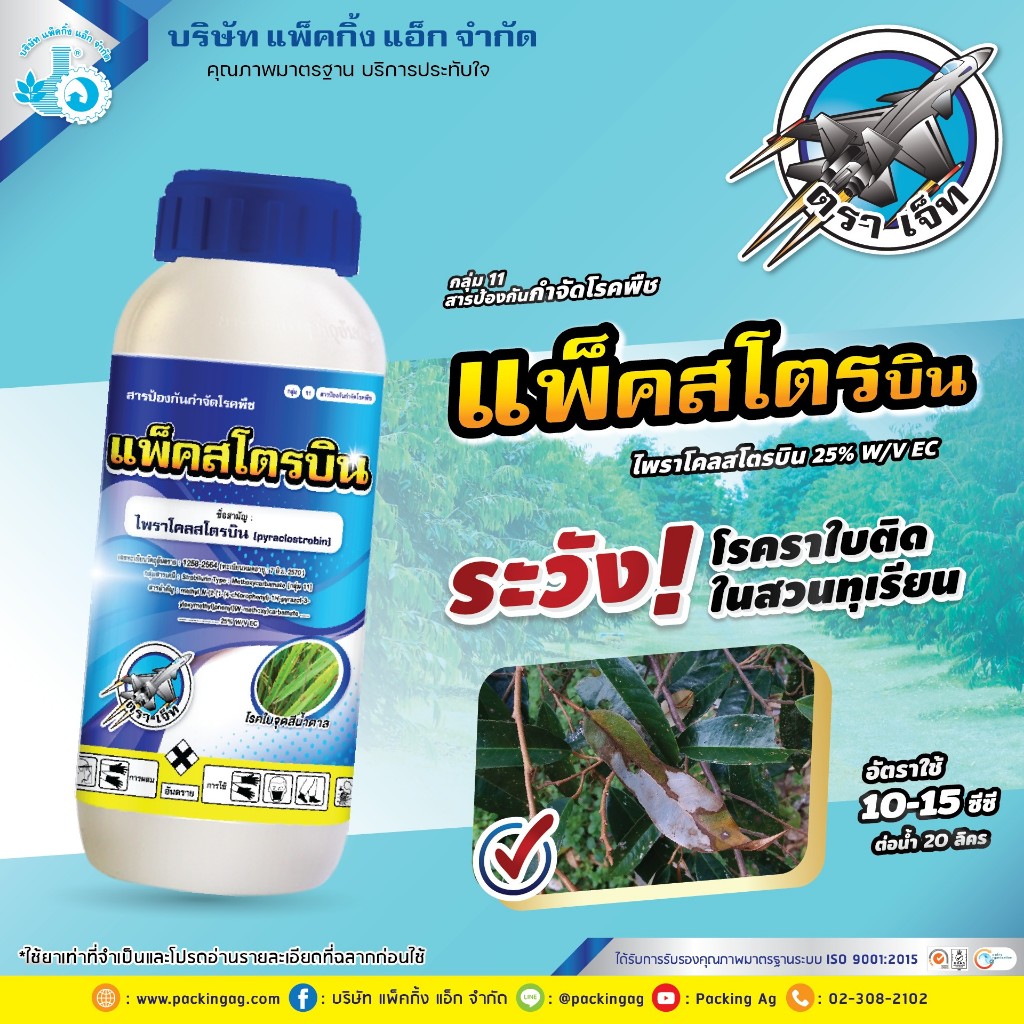 แพ็คสโตรบิน ขนาด 500 ซีซี สารกำจัดโรคพืช เช่น กาบใบแห้งในนาข้าว ใบไหม้ในนาข้าว ใบขีดในนาข้าว ใบจุด ใบไหม้