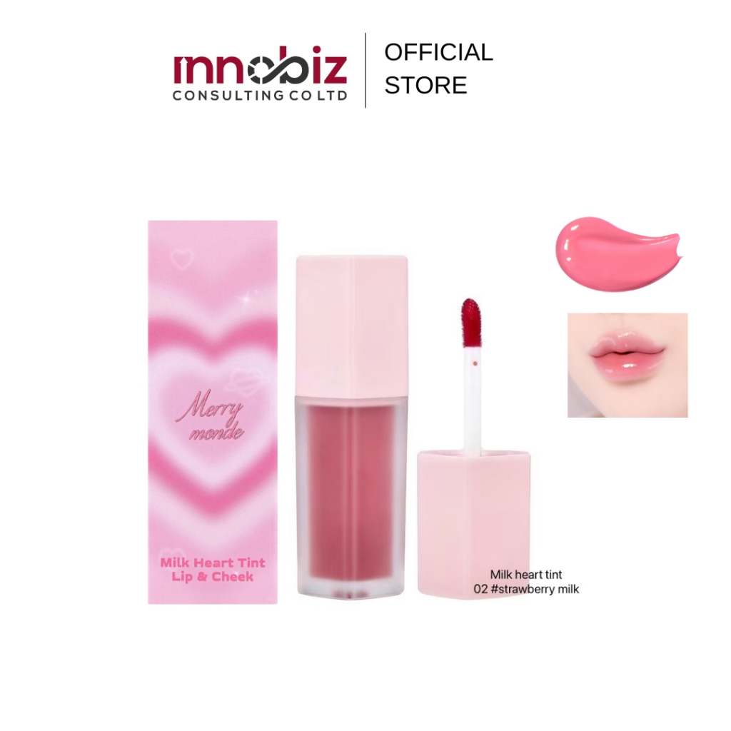 Merry Monde ลิปทินท์ milk heart tint lip&cheek 02#สตรอว์เบอร์รี่ มิลค์ บำรุงริมฝีปาก
