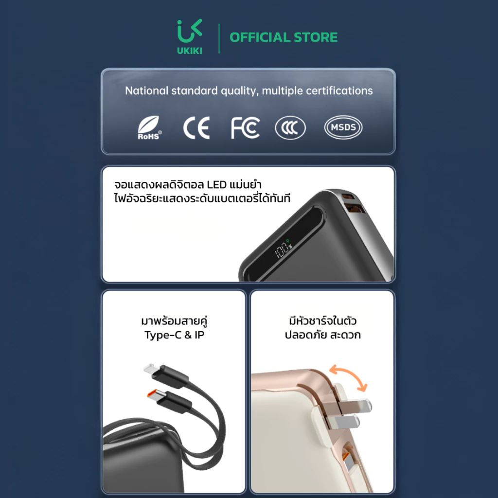 CCC UKIKI Powerbank 20000/10000mAh PD22.5W สายในตัว หน้าจอ LED thumbnail 4