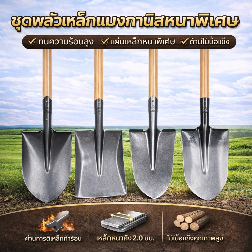เสียมขุดดิน พลั่วขุดดิน แมงกานีส แหลม/เหลี่ยม thumbnail 9