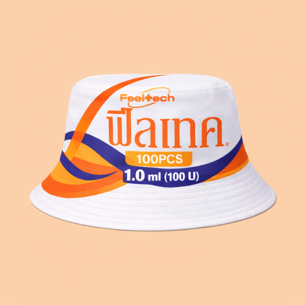 ** พร้อมส่ง ** หมวกบักเก็ต หมวกกันแดด ปักลาย ฟีลเทค มี 3 ลายให้เลือก