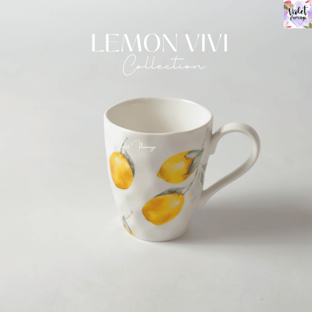 Violet Flamingo แก้วกาแฟลายเลมอนพร้อมจานรอง แก้วชาพร้อมจานรอง Lemon Vivi Tea Cup Set – โปรปัง