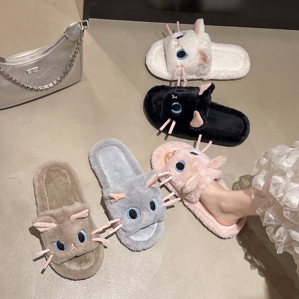 🎀สินค้าใหม่🎀รองเท้าสลิปเปอร์หน้าแมว รองเท้าแตะใส่ในบ้าน ผ้าขนนุ่มใส่สบาย รุ่น SH-1-37