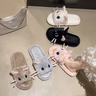 🎀สินค้าใหม่🎀รองเท้าสลิปเปอร์หน้าแมว รองเท้าแตะใส่ในบ้าน ผ้าขนนุ่มใส่สบาย รุ่น SH-1-37