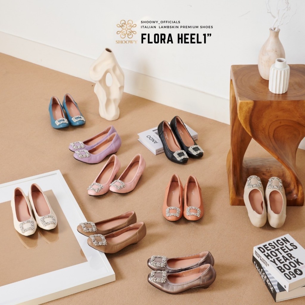 Shoowy clearancesale รองเท้าหนังแกะ รุ่น Flora heel 1"