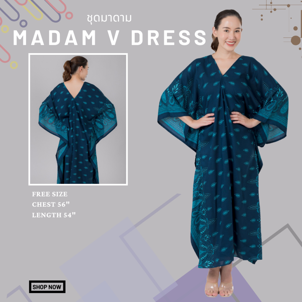 ชุดมาดาม เดรสยาว สไตล์โบฮีเมียน ฟรีไซส์ ใส่ได้ทั้งสาวตัวเล็กและพลัสไซส์ ใส่คลุมท้องสบาย