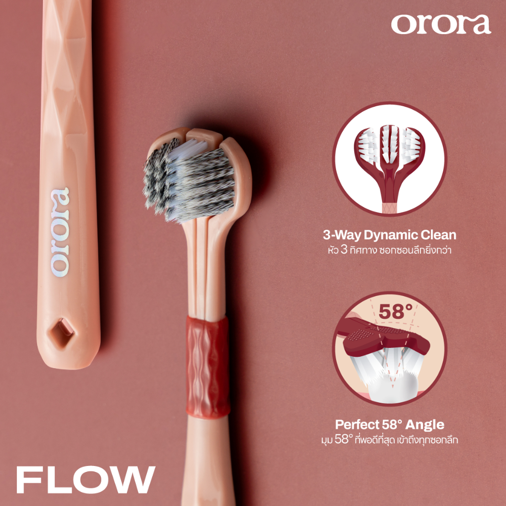 [ 3 ด้าม 🔥 ] Orora แปรงสีฟัน ออโรร่า รุ่น Flow แปรงสีฟัน 3 หัว ขนนิ่ม Super soft เทคโนโลยี Dynamic Clean สะอาดล้ำลึก