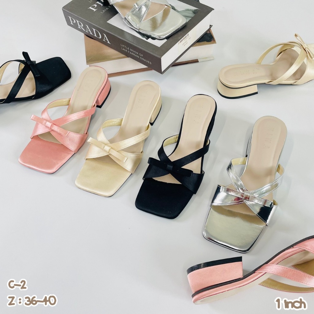 NIWA SHOES รองเท้าแฟชั่น👠✨🎀 รองเท้าเสริมส้น ตกแต่งด้วยดีไซน์ผ้าซาติน รุ่น C-2