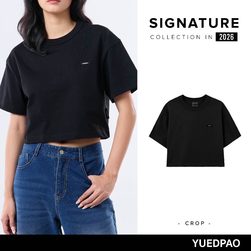 Yuedpao Signature Crop 2026 ผ้าหนาทรงสวย ยับยากไม่ต้องรีด เสื้อครอป โอเวอร์ไซส์ สี Black