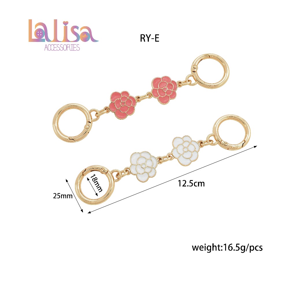 อะไหล่โซ่ห้อยกระเป๋าดอกโบตั๋น Alloy Bag Chain 12.5cm ขาวชมพู อุปกรณ์กระเป๋า DIY RY-E