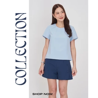 Laboratory 9074# เสื้อคอกลม เย็บตีเกล็ดด้านหน้า แขนสั้นสีพื้น ไซส์ 36,38,42