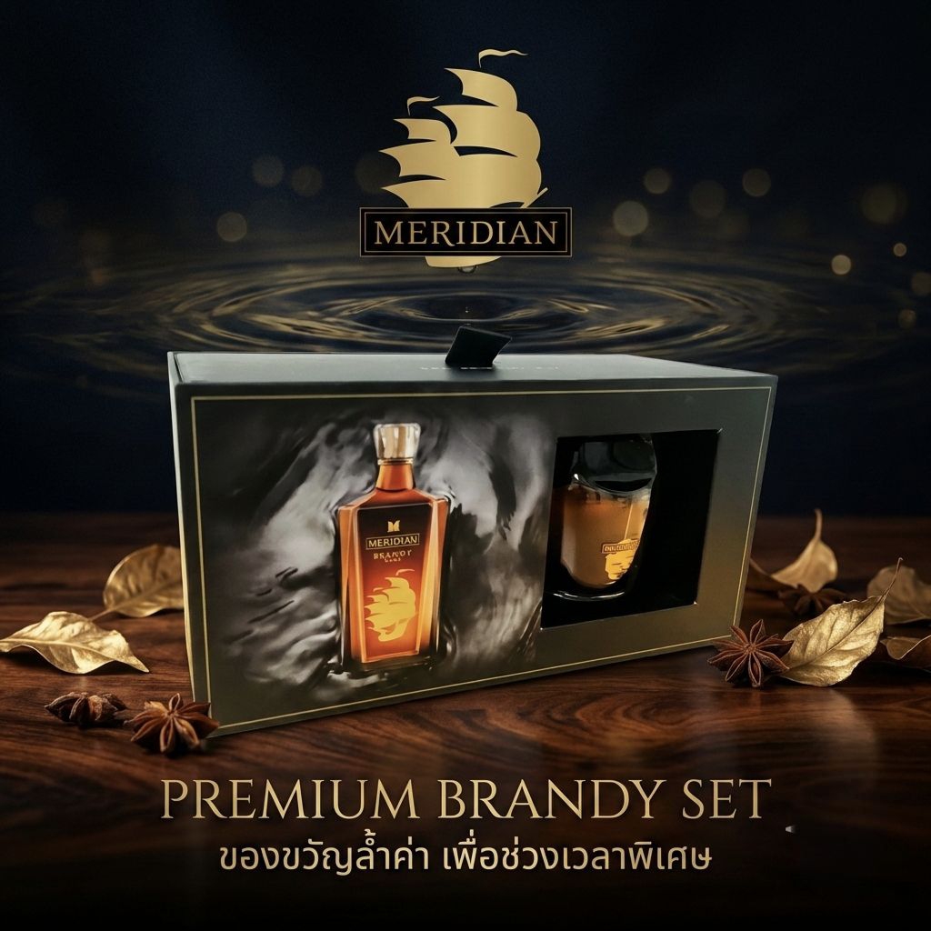 MERIDIAN Premium Brandy Glass Set แก้วบรั่นดีเมอริเดียน 2 ใบ รุ่นลิมิเต็ด กล่องดำหรู  หายาก ของขวัญพ