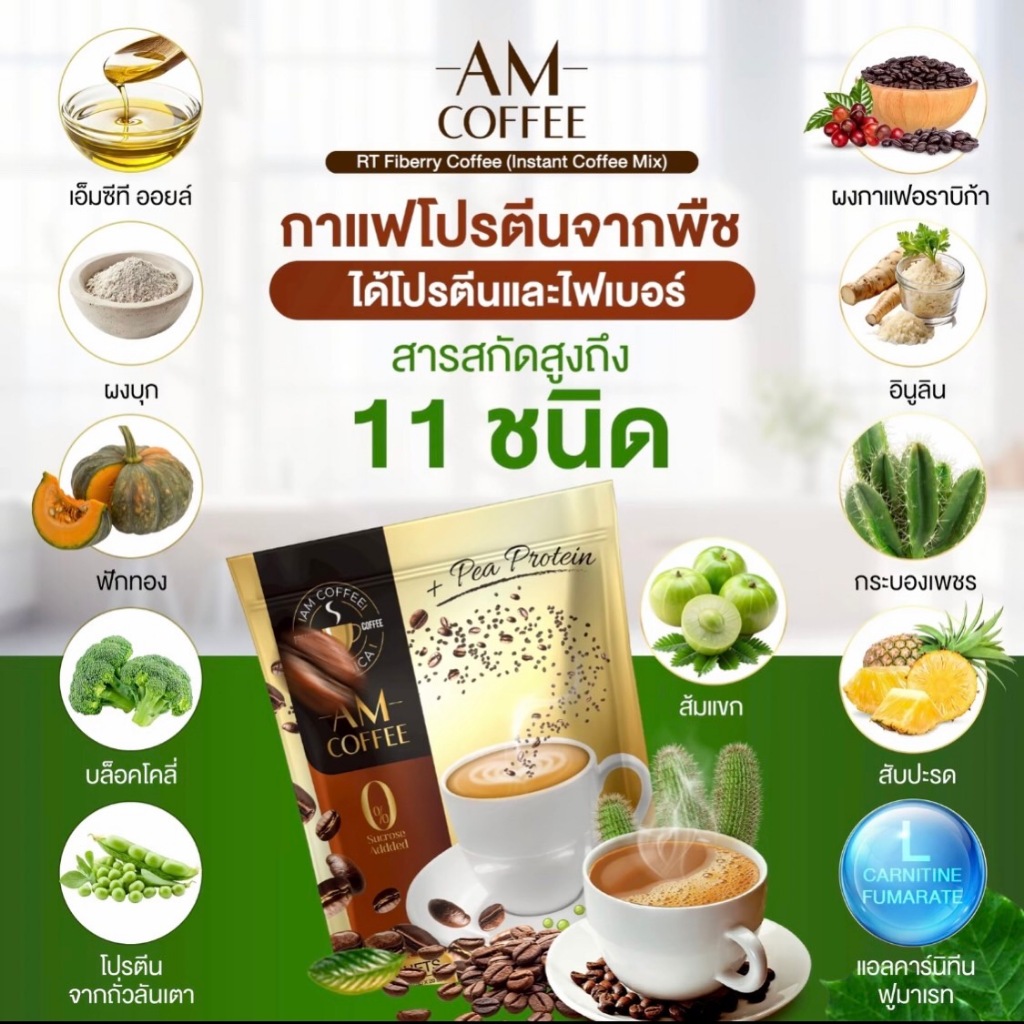 AM Coffee กาแฟโปรตีนถั่วสีทอง คุมหิว อิ่มนาน ขับถ่ายดี
