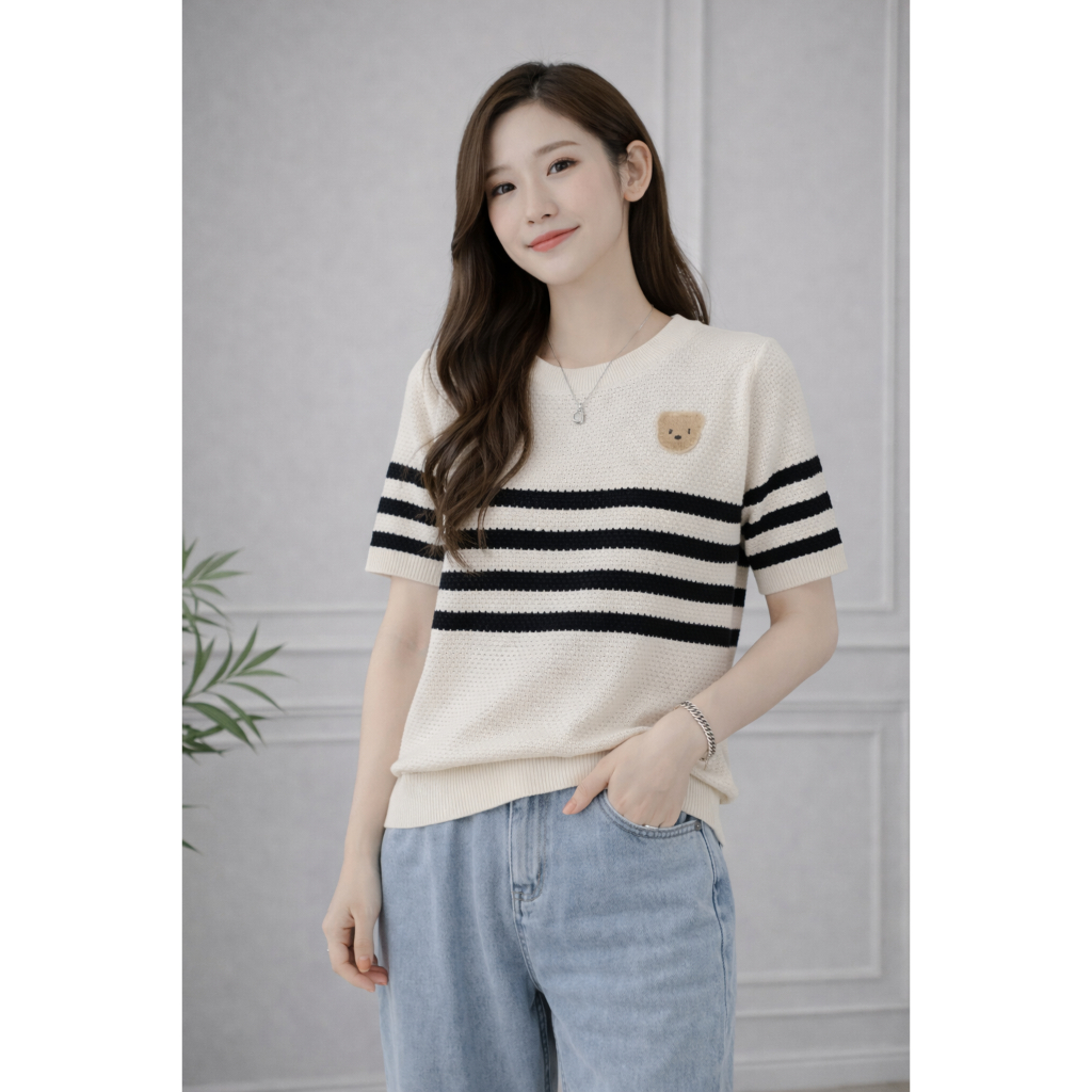 RC45 เสื้อไหมพรมปักลายหมี