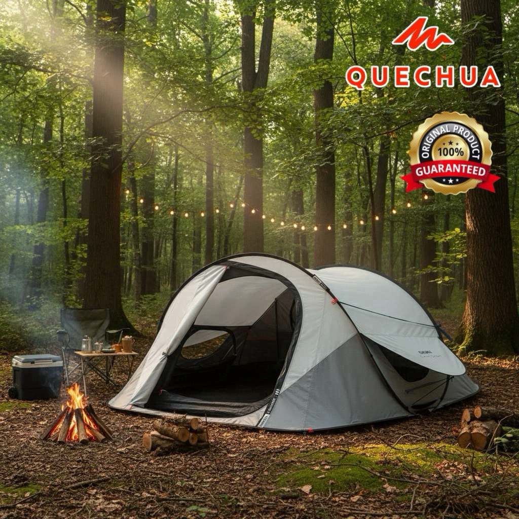 เต็นท์ตั้งแคมป์สำหรับ 3 คน รุ่น 2 SECONDS FRESH&BLACK (สีขาว/เทา) QUECHUA