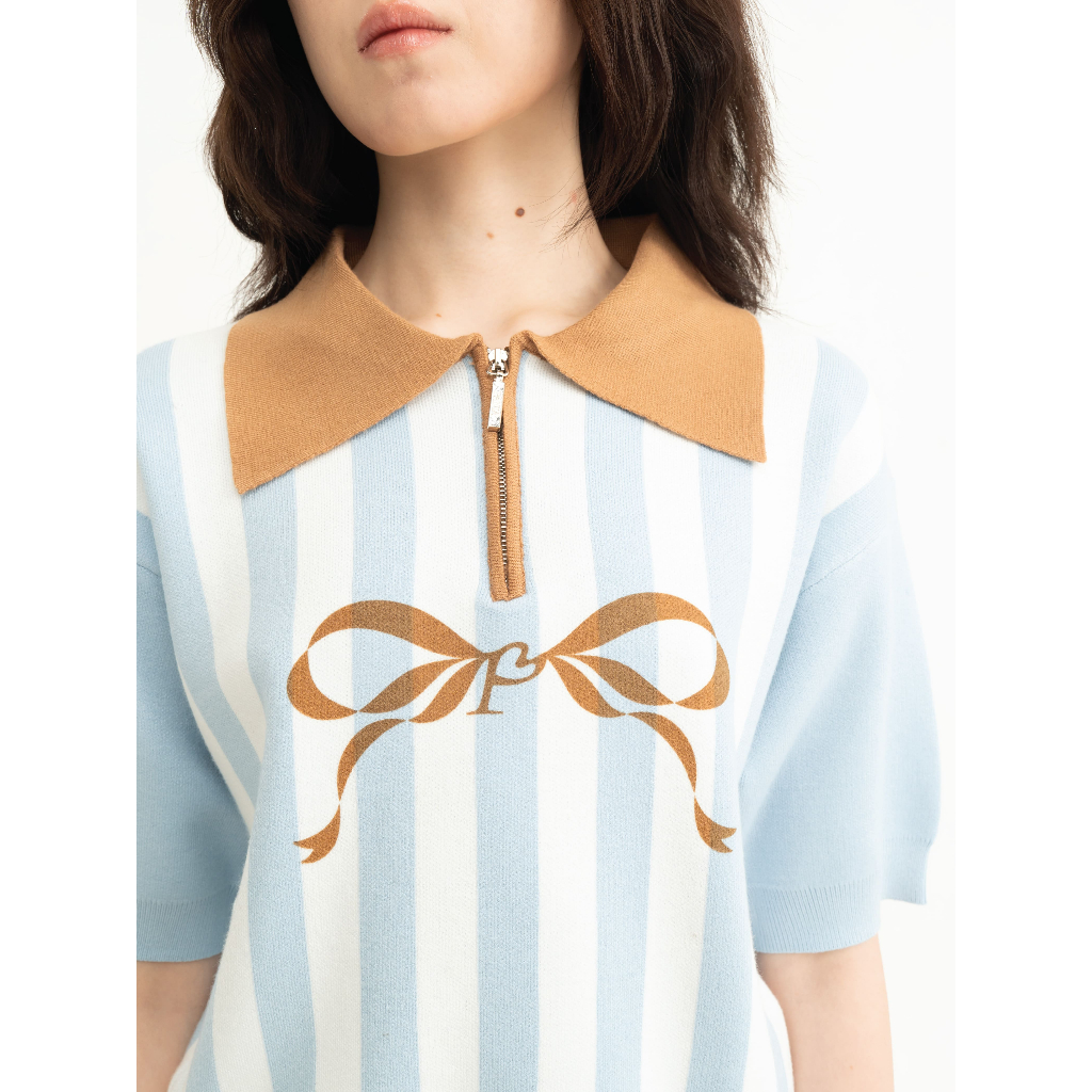 Pania Jerry Polo Knit in Blue Strips แพนญาเสื้อโปโลถักรุ่นเจอร์รี่สีฟ้าลายทาง