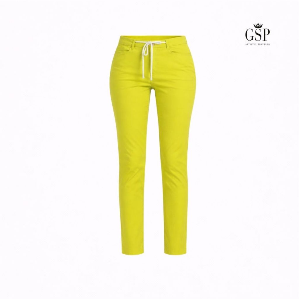 GSP Pants กางเกงผ้าคอตตอนขายาว สีเขียว ตกแต่งเชือกผูกด้านหน้า PZT9GR