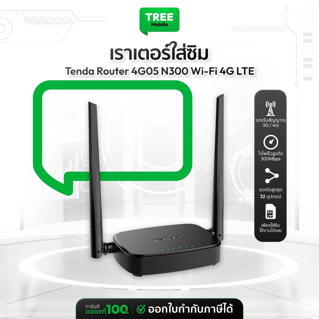 [ เราเตอร์ใส่ซิม ] TENDA 4G05 Wi-Fi 4G LTE Router N300 ประกันศูนย์ 4 ปี รองรับ Nano-SIM ใส่ซิมใช้งาน