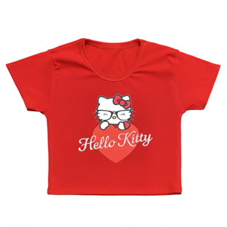 🔥SALE! เสื้อผู้หญิง ครอปรัดรูป [ เด็กเล็กใส่ได้ ] สกรีนลายกา…