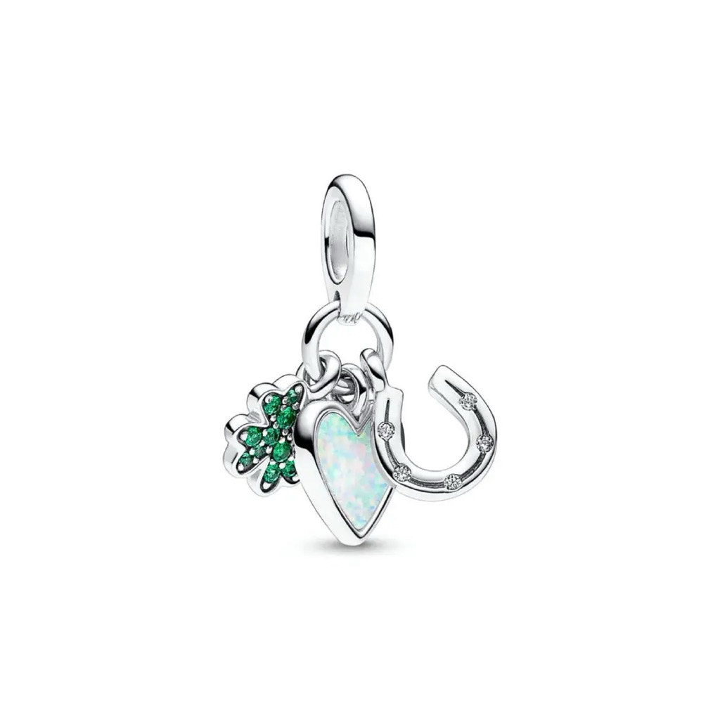 (ของแท้💯 พร้อมส่ง🔥)Pandora Clover Heart and Horseshoe Triple Lucky Dangle