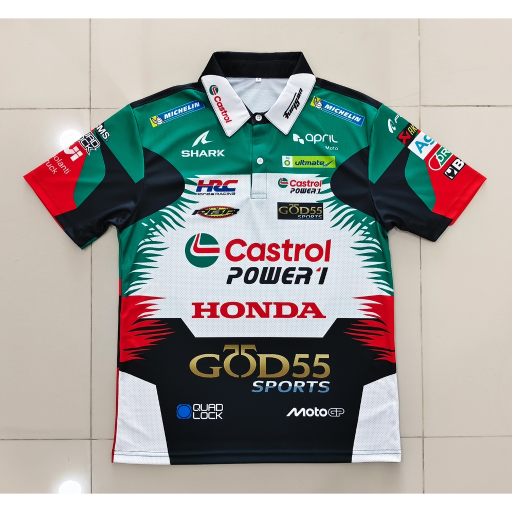 เสื้อโปโลโมโตจีพี ทีม คาสตรอล ฮอนด้า เอชอาร์ที #MG0294 รุ่น Zarco#5 พิมพ์ทั้งตัว ไซส์ S-5XL