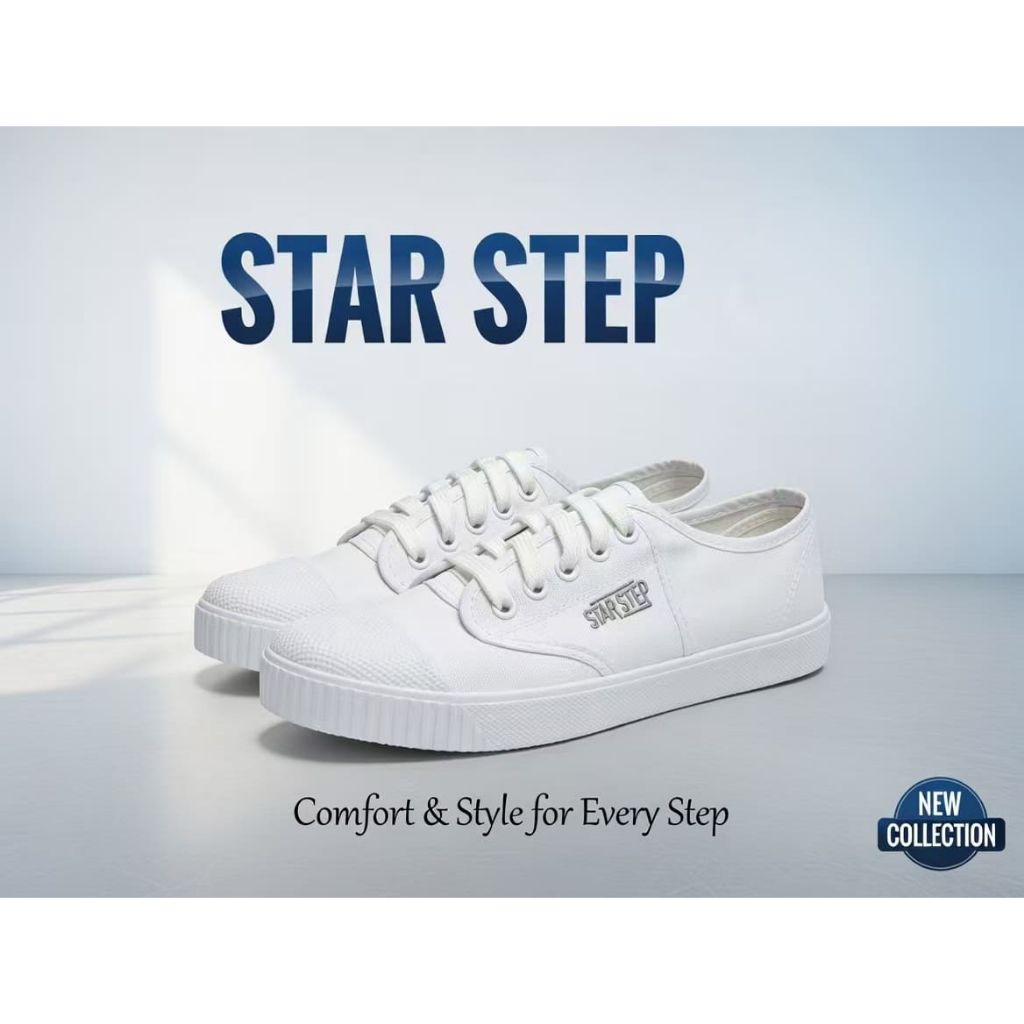 STAR STEPรองเท้ากีฬาสำหรับนักเรียน รองเท้าผ้าใบ รองเท้าโรงเรียน รุ่น 205S สีขาว สวมใส่สบายและระบายอากาศได้ดี