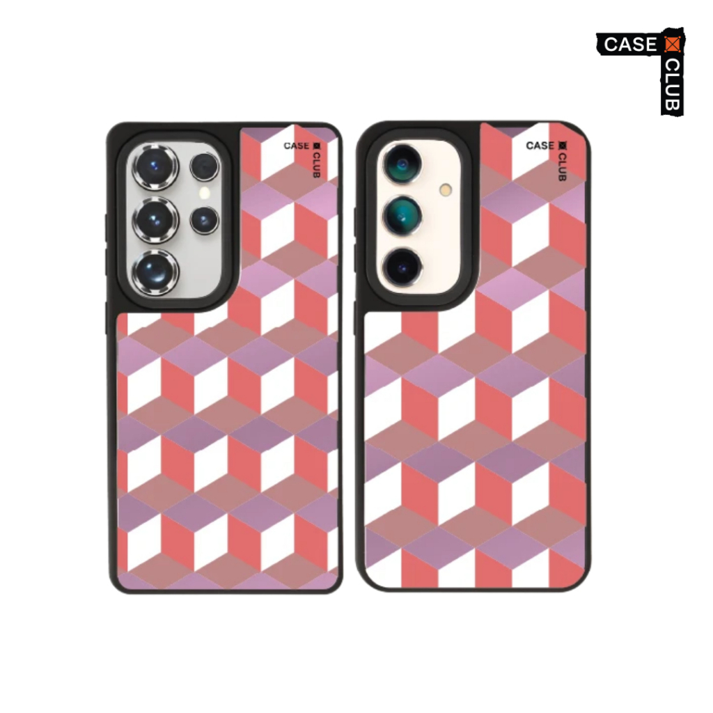 CaseClub เคสโทรศัพท์ เคสกระจก ลาย Ruby Geometric Cube สำหรับ Galaxy S25/S24 Ultra/S25/S24