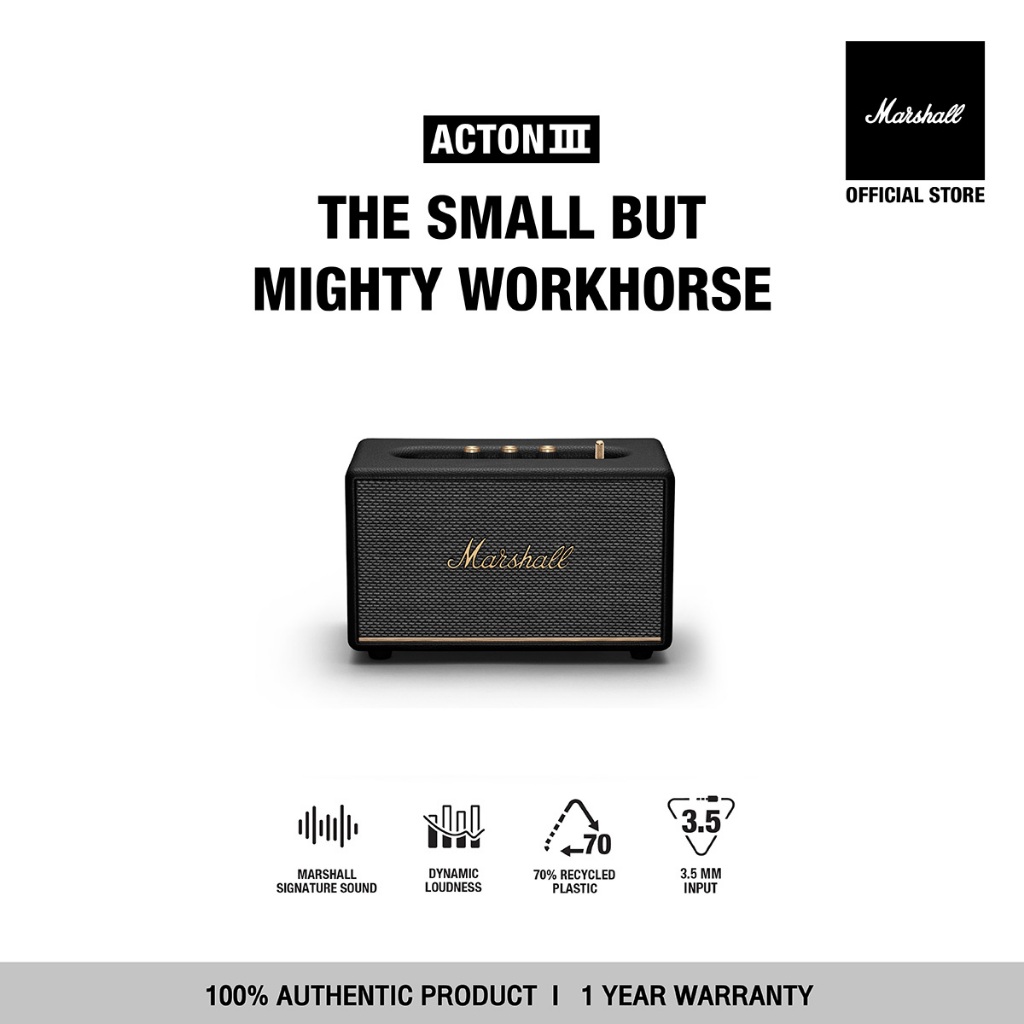 MARSHALL Acton III Black -  รับประกัน 1 ปี + ส่งฟรี- ลำโพงบลูทูธ ลำโพง marshall ลําโพง bluetooth